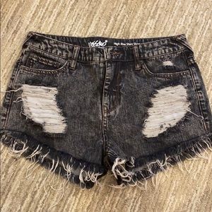 distressed black jean shorts